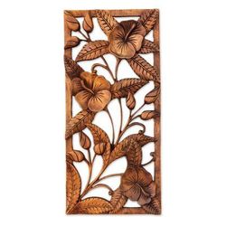 'Sweet Balinese Hibiscus' - Artisan Crafted Floral Wood Relief Panel