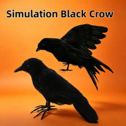 Artificial Crows Lifelike Black Bird Feathered Raven Haunted Garden Outdoor Decor Landscape Fake Birds Cosplay Props Craft