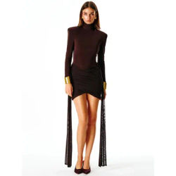 Robe courte pour femmes, col haut, manches longues, tempérament Sexy, moulante, près des hanches, automne et hiver