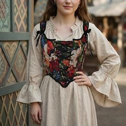 Medievale Rinascimento Cottagecore Corsetto Corsetto Overbust Corpetto Contadina Allacciato Floreale Costume Per donna Fantasia Halloween Carnevale Casual Quotidiano Fiera Rinascimentale LARP Adulti