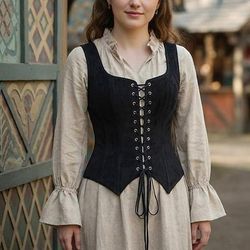 Retrò Vintage Medievale Rinascimento Corsetto Gilet Corsetto Overbust Pirata Ranger Contadina Allacciato Collo quadrato Costume Per donna Fantasia Halloween Carnevale Fiera Rinascimentale LARP Adulti
