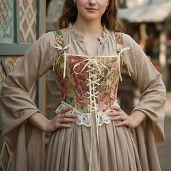 Medievale Rinascimento Cottagecore Corsetto Corsetto Overbust Corpetto Floreale Costume Per donna Fantasia Halloween Carnevale Casual Quotidiano Fiera Rinascimentale LARP Adulti Corsetto Primavera