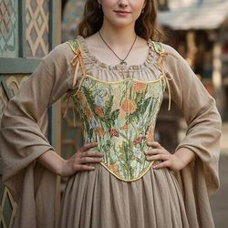 Medievale Rinascimento Cottagecore Corsetto Corsetto Overbust Corpetto Fata Contadina Allacciato Floreale Costume Per donna Fantasia Halloween Carnevale Casual Quotidiano Fiera Rinascimentale LARP