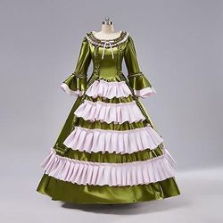 Vintage Rococò Rinascimento Maxi Vestito Normale A sbuffo Principessa Sposa Pieghettato Con Volant Principessa Girocollo Costume Per donna Halloween Carnevale Mascherata Feste Halloween Performance