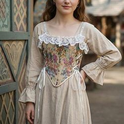 Medievale Rinascimento Cottagecore Corsetto Corsetto Overbust Corpetto Canotta Fata Allacciato Floreale Pizzo Costume Per donna Fantasia Halloween Carnevale Casual Quotidiano Fiera Rinascimentale LARP