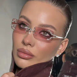 Lunettes de soleil Y2K sans monture carrées étoile pour femme, style vintage argenté, hip-hop, conduite, protection UV400, monture en alliage, extérieur, homme, punk