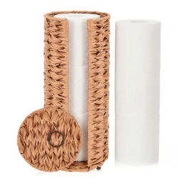 Bathroom Standing Toilet Roll Holder Wicker Paper Storage Organizer Basket Toilet Paper Storage Bin