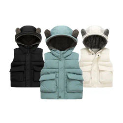 Gilet à capuche avec oreilles d'ours pour garçons et filles, garde au chaud, manteau de petite princesse, vêtements pour enfants, document solide, automne et hiver, 2 à 6 ans