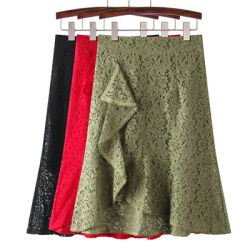 Jupe trapèze longue taille haute amincissante en dentelle crochet irrégulière, nouvelle collection