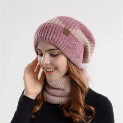 Automne et hiver hommes et femmes chapeaux et écharpes deux pièces ensemble chaud coupe-vent protection des oreilles plus velours bicolore tricoté w