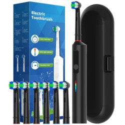 Brosse à dents électrique rotative intelligente, brosse à dents rotative rechargeable avec 6 têtes, compatible avec les têtes de brosse de rechange Oral B