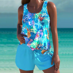 Ensemble Tankini Imprimé Femme 2026 – Haut de Bain Sportif Dos Nu & Short Modeste Boyleg – Maillot de Bain Deux Pièces Haut de Gamme pour l'Été et la Plage