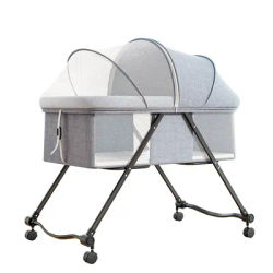 Bedside Crib, 3 in 1 Bassinet with Quick Height Adjustment and Mosquito Nets Rocking Bassinet for Baby, Bassinet with Wheels