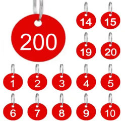 GEKTIMER Aluminum ID Number Tags Key Ring Tag Locker Label Red for Gym Hotel Office Shcool Clothing Live Sale Round Number Signs
