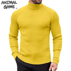 Jeu d'animaux en plein air col haut pull hommes chemisier froid pull tricots chaud décontracté col roulé vêtements de survêtement laine hiver hauts