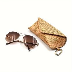 Elegante astuccio portaocchiali in paglia intrecciata con gancio, morbida custodia protettiva per occhiali da sole da donna, resistente borsa portaocchiali in ecopelle intrecciata per occhiali da