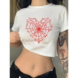 T-shirt imprimé toile d'araignée pour femme, haut vintage des années 90, esthétique Harajuku, Y2K, été
