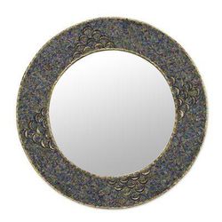 Glass Grandeur,'Handmade Multicolor Glass Beaded Brass Wall Mirror'