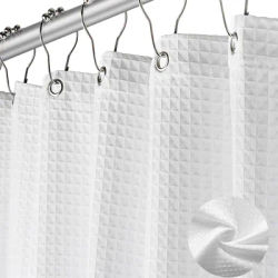 White Fabric Shower Curtains Waffle Weave Shower Curtains for Bathroom 180GSM Hotel Spa Luxury Weighted Polyester Bath Curtain