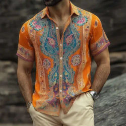 Chemise à manches courtes pour homme, imprimé floral ethnique 3D, style rétro streetwear, tops de vacances, bleu, rose, orange, vert, printemps, été