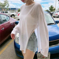Hauts d'été légers et amples à manches longues pour femmes, style smock, avec fente haute, doux, anti-UV, trois couleurs, vente en gros