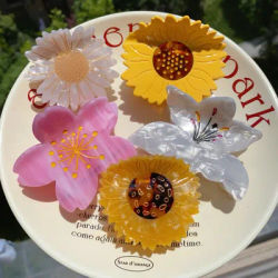 Flower Acetate Hair Claw Clips, Sunflower Cherry Blossom Lily Shark Clips