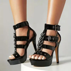 ‌ Sandales d'été élégantes pour femmes, talons hauts de luxe pour soirée, chaussures à bout ouvert avec talon extra haut et décoration rivetée