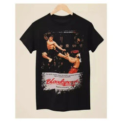 Blood Fight Movie Poster T-shirt Unisex T-shirt with Jean Claude Van Damme Logo Printed Casual Round Neck Short Sleeved Shirt