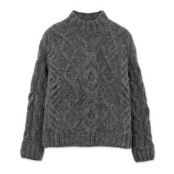 Smoke Heirloom,'Hand Cable Knit Baby Alpaca Blend Pullover Sweater in Grey'