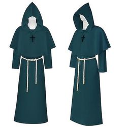 Set Retrò Vintage Medievale Rinascimento Lunghezza al pavimento Veste con cappuccio Vestaglia con accessori Lunghe Monaco Costume Per uomo Religioso e spirituale Halloween Mascherata Fiera