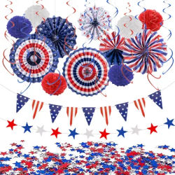 Independence Day Theme Paper Fans Spiral Hanger Wall Background Photo Props for 4th of July American National Day Party Decor