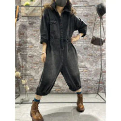 Combinaison en jean pour femmes, ample, taille haute, jambes larges, nouvelle collection printemps et été