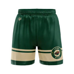 Nouveaux shorts de sport pour hommes 2026 avec logo des Iowa Wild, rayures vertes et beiges, séchage rapide, décontractés, pour l'entraînement, avec impression de la marque de l'équipe