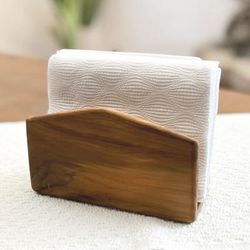 'Hand-Carved Natural Grain-Patterned Teak Wood Napkin Holder'
