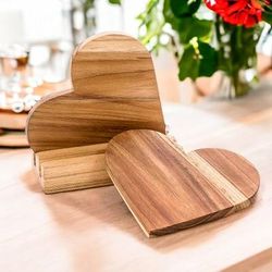 Love Elixir,'Heart-Shaped Teak Wood Coasters with Base (3 Pieces)'