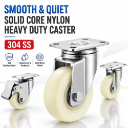 304 Stainless Steel Nylon Caster Wheel 1.5/2/2.5/3/4/5 Inch Heavy Duty Plate Mount Rigid Swivel Brake Castor for Cart Furniture