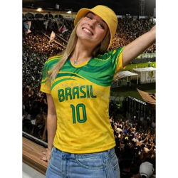 2026 Women Cheerleaders BRASIL NO. 10 Y2k Tops men women Soccer O-Neck Short Sleeve Jersey T-Shirt Casual Tees Hip Hop T-Shirt