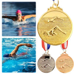 5cm Swimming Medal Competition Awards with Neck Ribbon Metal Winner Medals 1st/2nd/3rd Place Medals for Sports Competition