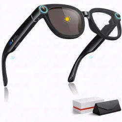Lunettes intelligentes avec caméra, lunettes de soleil avec caméra 13MP et verres photochromiques, traduction IA en temps réel et reconnaissance d'objets, commande vocale, musique et appels, lunettes