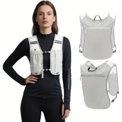 WOOJACK Lightweight Sports Vest with Phone Pockets Adjustable Straps, Zippered Compartment, Mesh Back for Running, Hiking White