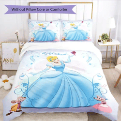3pc Cinderella and Snow White Cartoon Children's Duvet Cover Set - Super soft (1*Duvet Cover + 2*Pillowcase, Without Core)