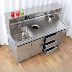 Modern Simple Stainless Steel Sink Cabinet Nordic Creative Dining Room Vegetable Washing Basin Cabinet Workbench Furniture FYKC