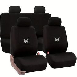 Set completo di 9 coprisedili per auto a farfalla, vestibilità universale, colore nero. Protezioni per sedili in tessuto grigio traspirante per la maggior parte di auto, SUV e camion, eleganti