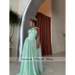 Milt vert licou robes de soirée de luxe élégant dubaï une ligne plissée robes de réception robes de soirée personnalisé