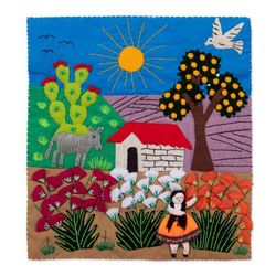 'Nature-Inspired Cotton-Blend Appliqué Wall Hanging from Peru'