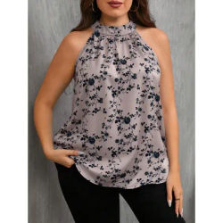 Chemisier sans manches à imprimé floral pour femme, haut décontracté ample pour femmes rondes, chemise élégante pour le bureau et le quotidien en été