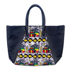 'Shell African Village-Themed Cotton-Accented Leather Tote'