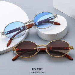 Lunettes de soleil rondes de luxe vintage pour femmes et hommes, petites montures, lunettes de soleil ovales pour femmes, lentille noire classique, nuances UV400