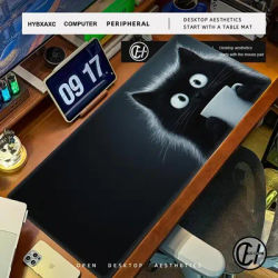 Tapis de souris amusant avec chat noir, tapis de bureau XXL pour ordinateur, tapis de bureau HYBXAXC, grand coussin Kawaii, accessoires de bureau