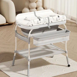 Baby Changing Table with Bathtub Portable Newborn Diaper Station Infant Massage Care Station 2 Wheels Anti-rollover